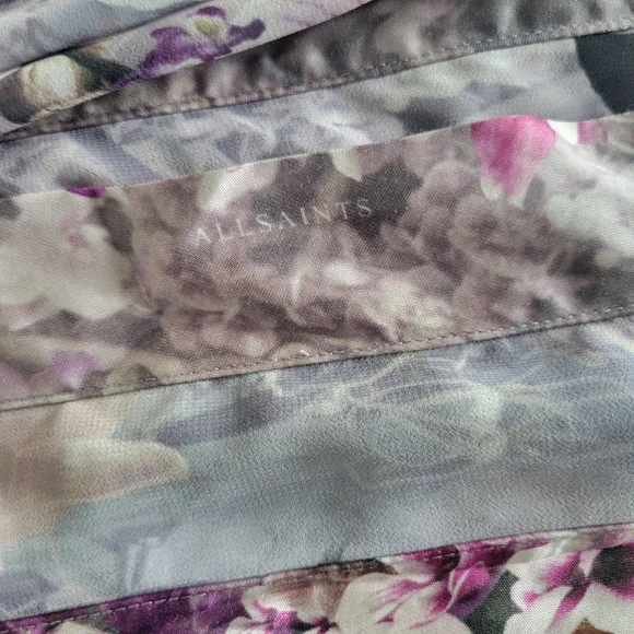 ALL SAINTS Fleur Lucia Asymmetrical Mock Neck A-line Gray Purple Dress Size 2 - Picture 12 of 16